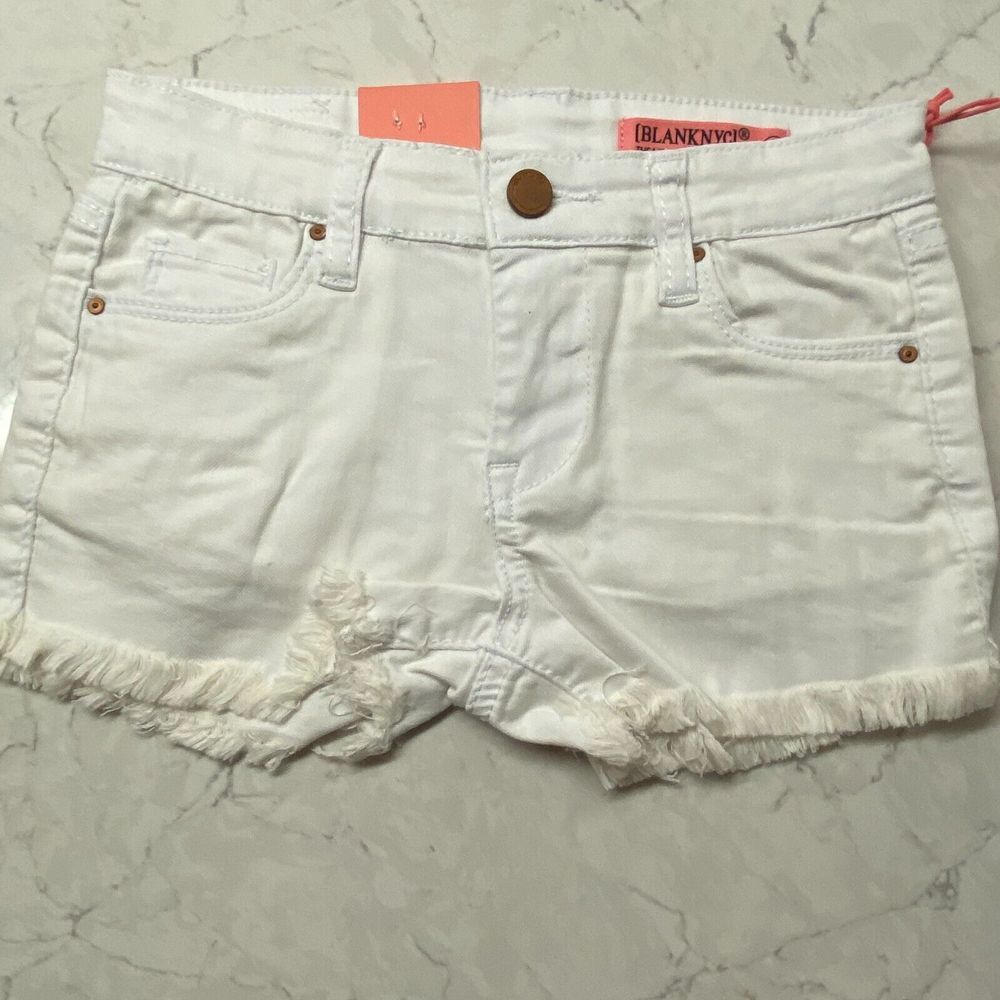 BLANKNYC Short Girls 10 White Denim Mini Astor Cut-Off Cotton Light Wash Frayed